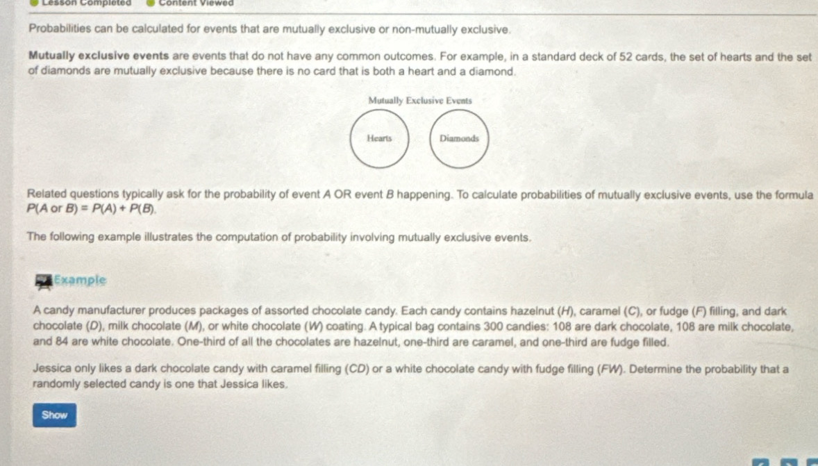 Solved: Lesson Completed Probabilities can be calculated for events ...