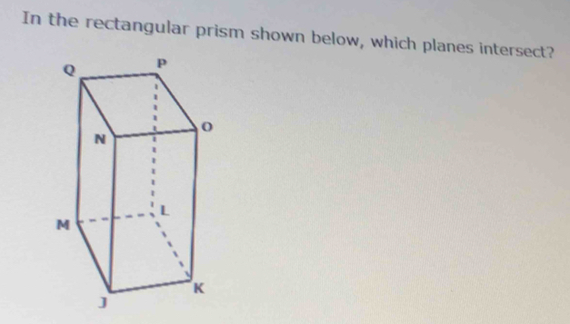 In the rectangular prism shown below, which planes intersect?