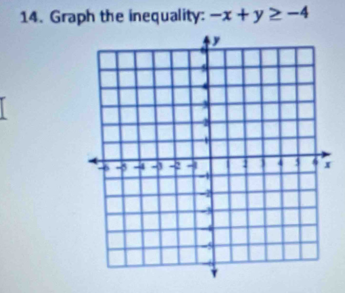 Graph the inequality: -x+y≥ -4