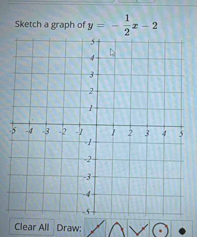 Sketch a graph of y=- 1/2 x-2
- 
Clear All Draw: