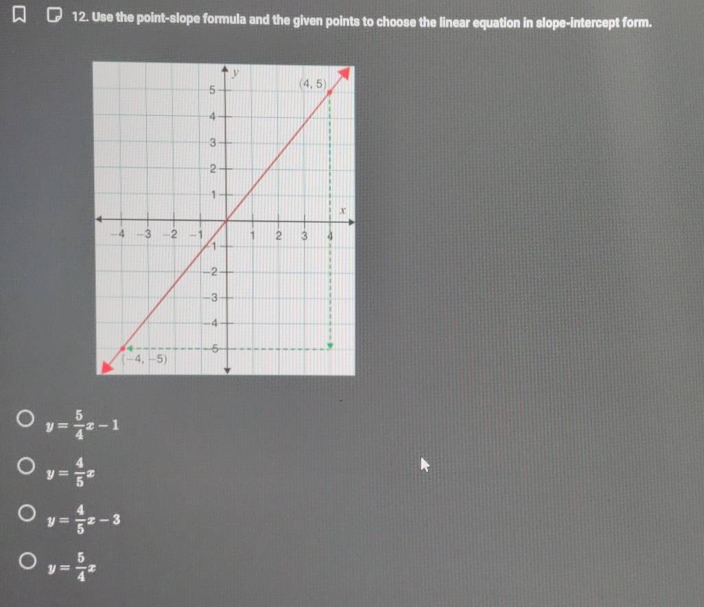 Solved: Use the point-slope formula and the given points to choose the ...