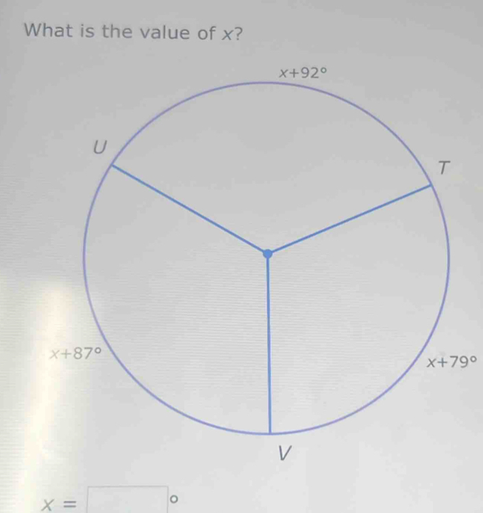 What is the value of x?
x+79°
x=□°