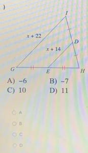 )
A) -6 B) -7
C) 10 D) 11
A
B
C
D