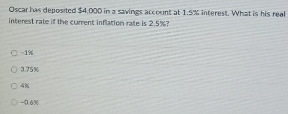 Solved: Oscar has deposited $4,000 in a savings account at 1.5% ...