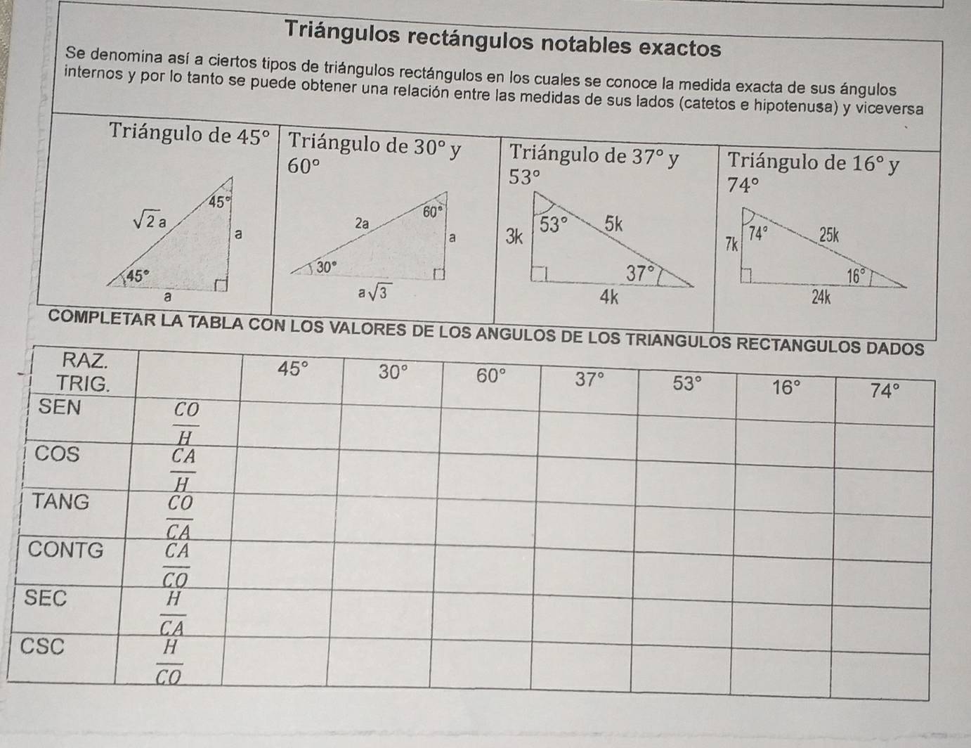 Resuelto:Triángulos rectángulos notables exactos Se denomina así a ...