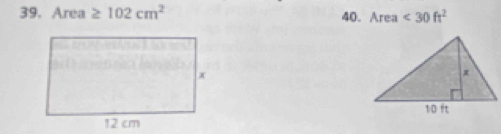 Area ≥ 102cm^2 40. Area <30ft^2