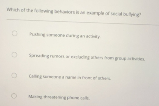 Solved: Which of the following behaviors is an example of social ...