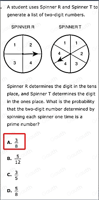 Solved: A student uses Spinner R and Spinner T to generate a list of ...