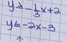 y≥ - 1/3 x+2
y≤ -2x-3