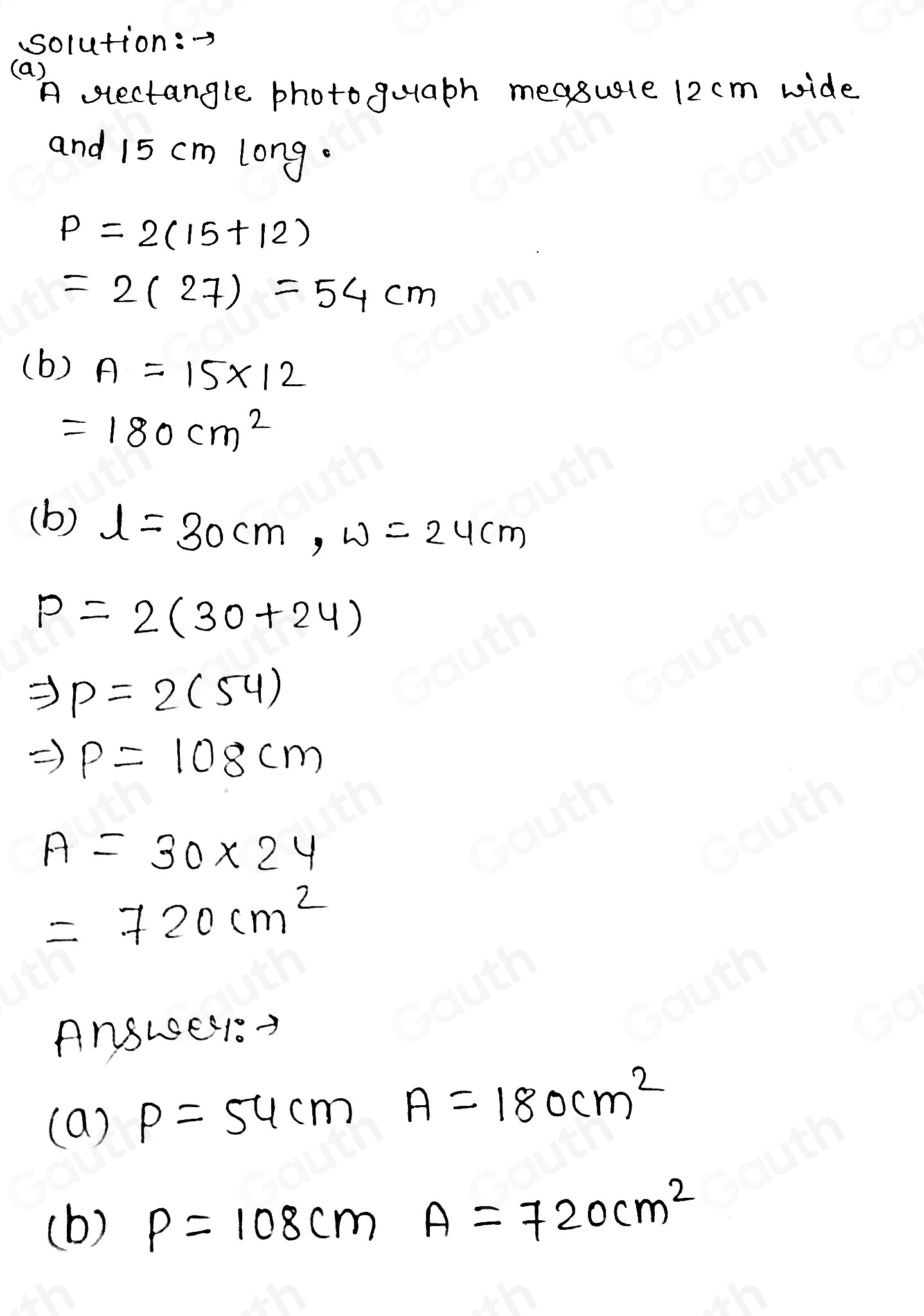 Solved: A rectangular photograph measures 12 cm wide and 15 cm long. a ...