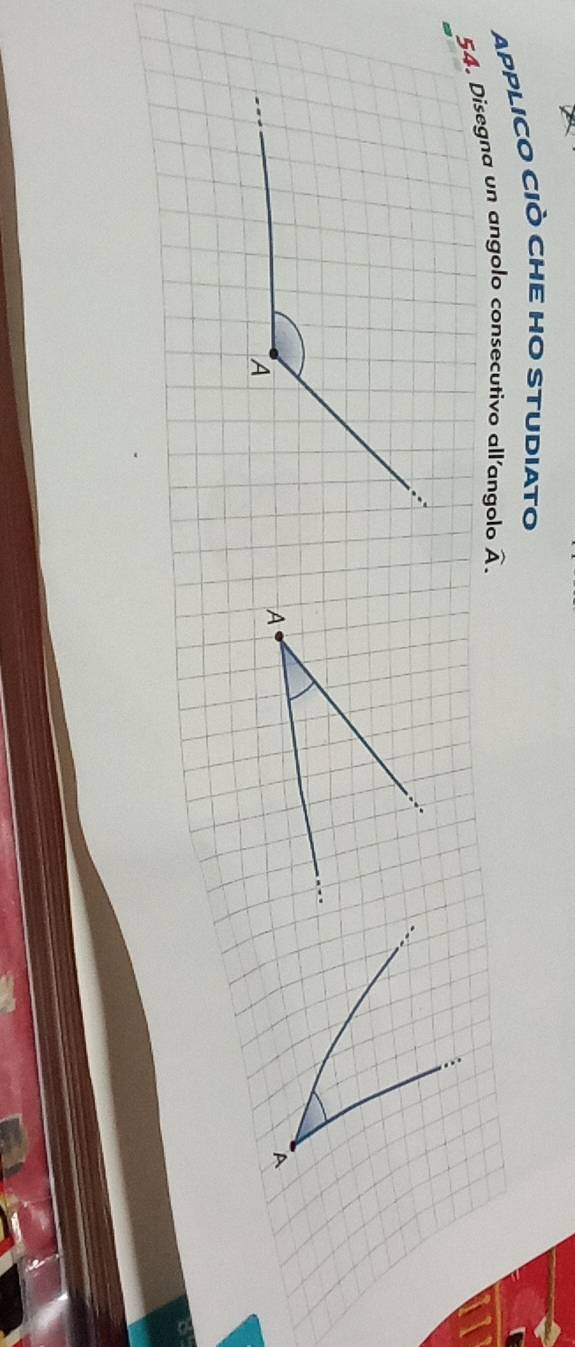 APPLICO CIÒ CHE HO STUDIATO 
54. Disegna un angolo consecutivo all’angolo widehat A. 
A
A