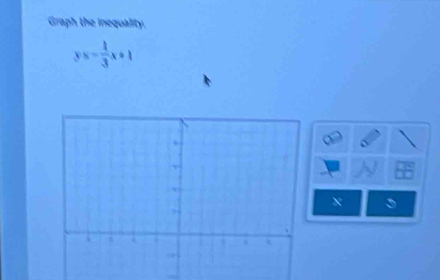 Graph the inequality.
y=- 1/3 x+1