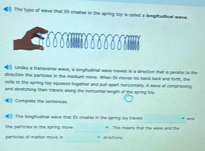 Solved: The type of wave that Eli creates in the spring toy is called a ...