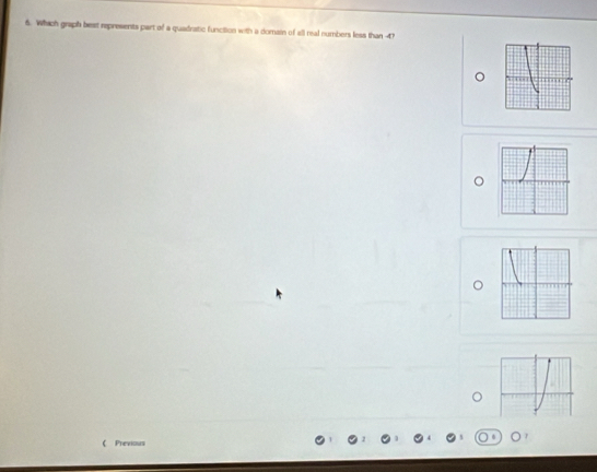 Solved: Which graph best represents part of a quadratic funcition with ...