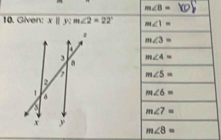 Given: x||y:m∠ 2=22°