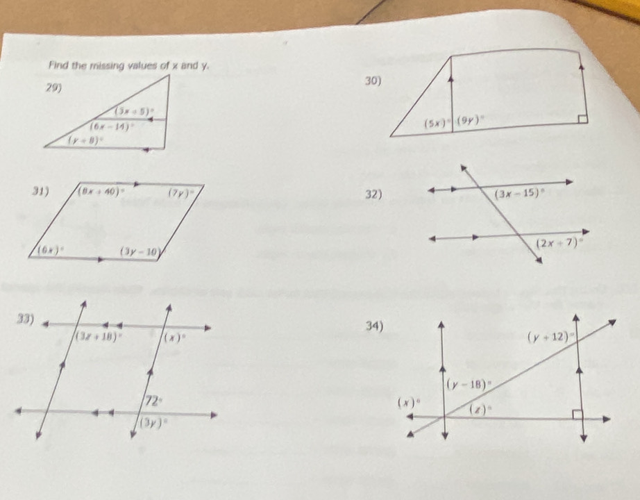 Find the missing values of x and y
32)
34)