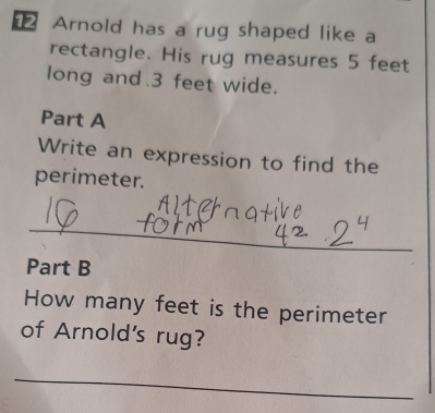 Solved: Arnold has a rug shaped like a rectangle. His rug measures 5 ...