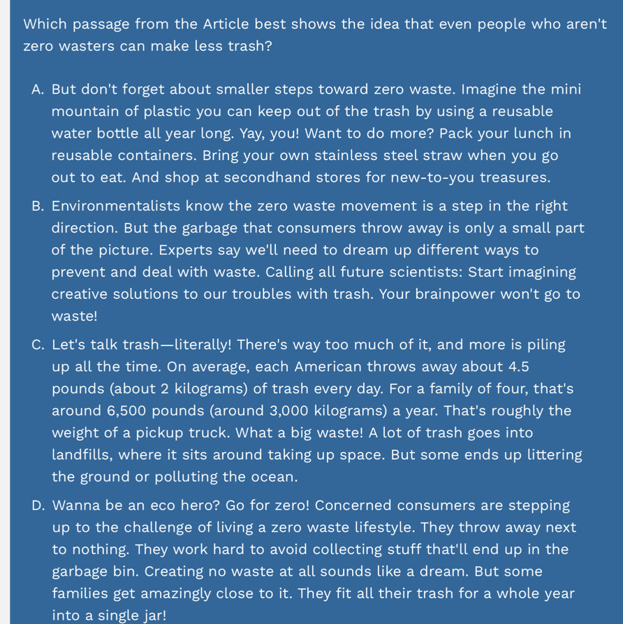 Solved: Which passage from the Article best shows the idea that even ...