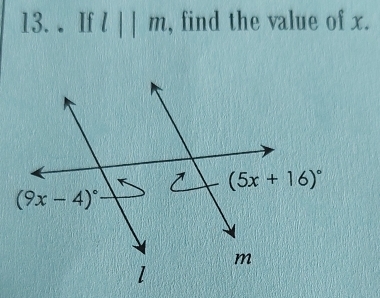 If l||m , find the value of x.