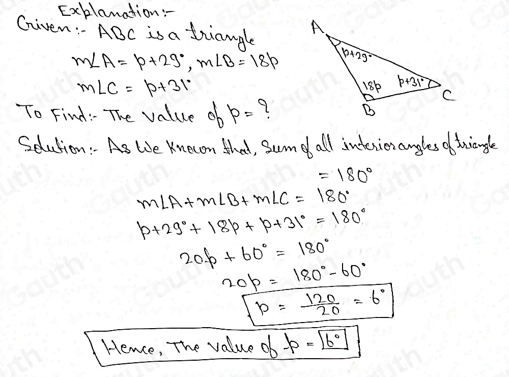 Solved: The diagram shows a triangle. What is the value of p? p= ° Save ...