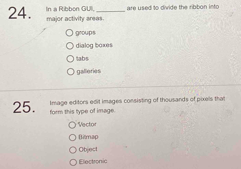 Solved: In a Ribbon GUI, _are used to divide the ribbon into major ...
