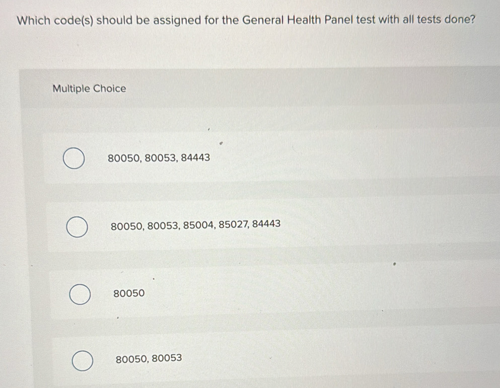 Solved: Which code(s) should be assigned for the General Health Panel ...