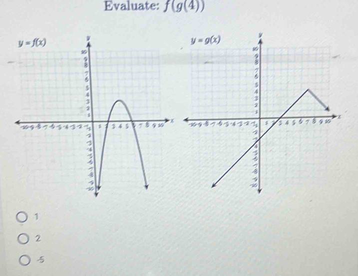 Evaluate: f(g(4))
1
2
5