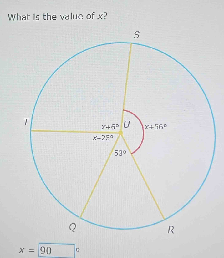 What is the value of x?
x=90°