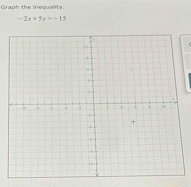 Graph the inequality.
-2x+5y>-15
(