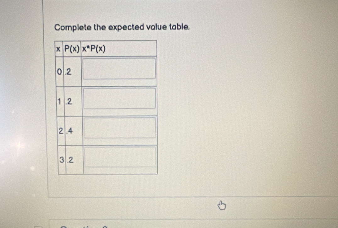 Complete the expected value table.