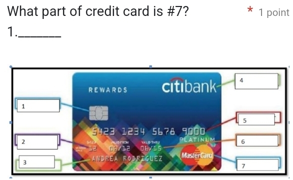 What part of credit card is #7? 1 point 
1._