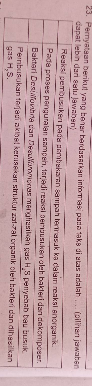 Pernyataan berikut yang benar berdasarkan informasi pada teks di atas adalah .... (pilihan jawaban
dapat lebih dari s