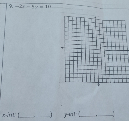 -2x-5y=10
x -int: (._ -1_ ) y -int: (._ 1 _)