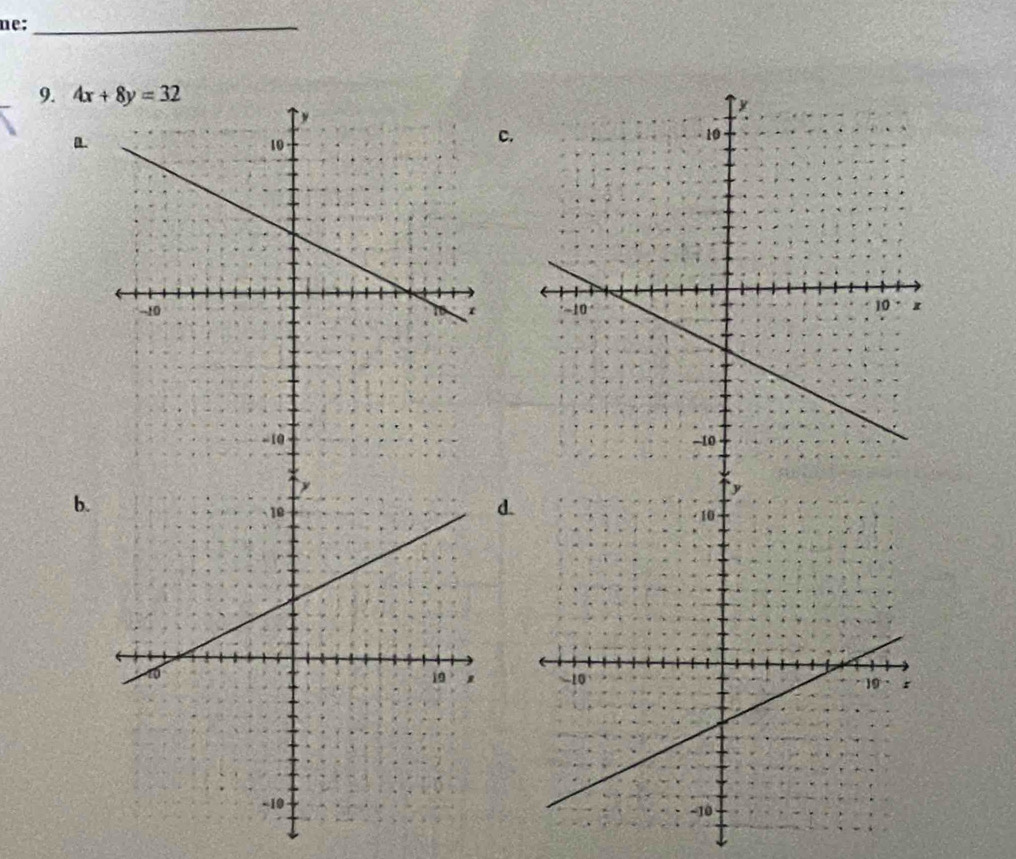 ne:_ 
9. 4x+8y=32
C. 

b. 
d.