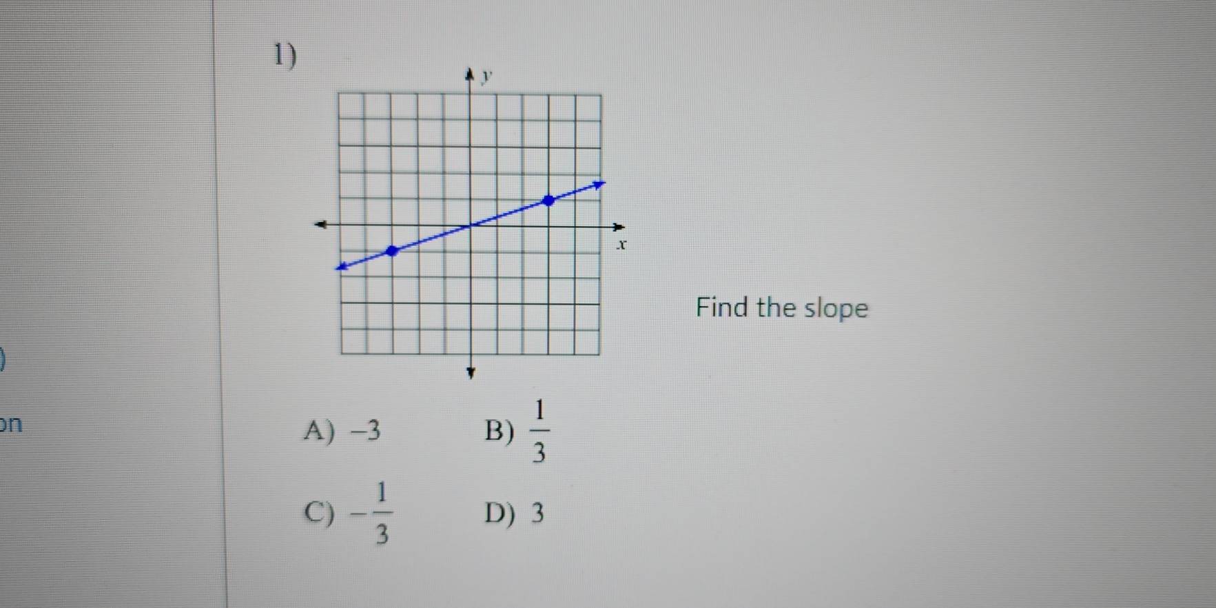 Find the slope
on
A) -3 B)  1/3 
C) - 1/3  D) 3