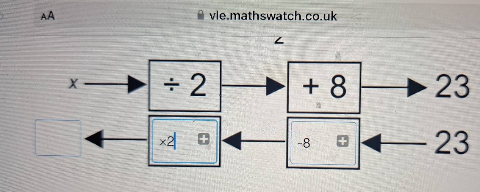 AA vle.mathswatch.co.uk 
L
X
÷ 2 + 8 23
x2|
-8
23