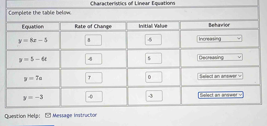 Characteristics of Linear Equations
Q