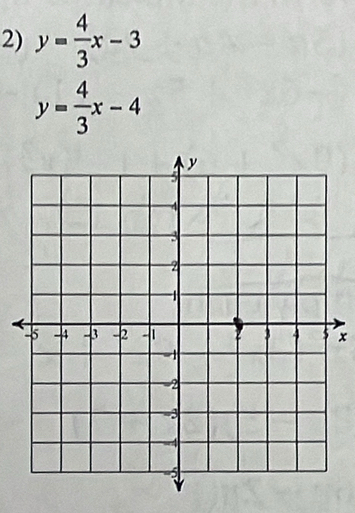 y= 4/3 x-3
y= 4/3 x-4
x