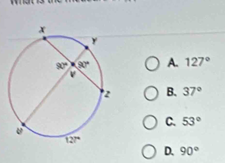 A. 127°
B. 37°
C. 53°
D. 90°