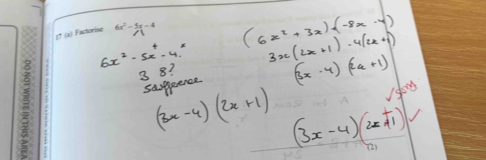 17 (a) Factorise 6x^2-5x-4
(2)