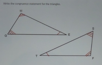 Write the congruence statement for the triangles.