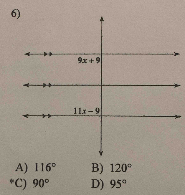 A) 116° B) 120°
C) 90° D) 95°