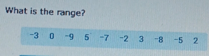 What is the range?
-3 0 -9 5 -7 -2 3 -8 -5 2