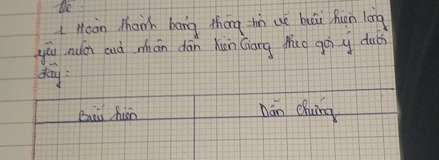 De 
L Hoàn Mhanh bang thōng ho ué bui hion long 
yùu nuài cuà mhán dān hin Giāng Mug goy dub 
day: 
Biea hin 
nán ehuāng