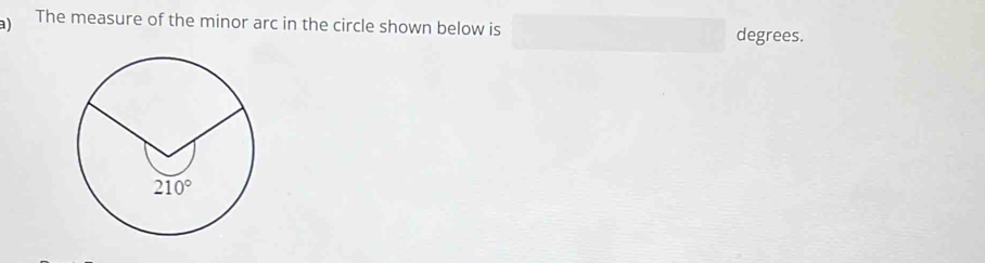 The measure of the minor arc in the circle shown below is
degrees.