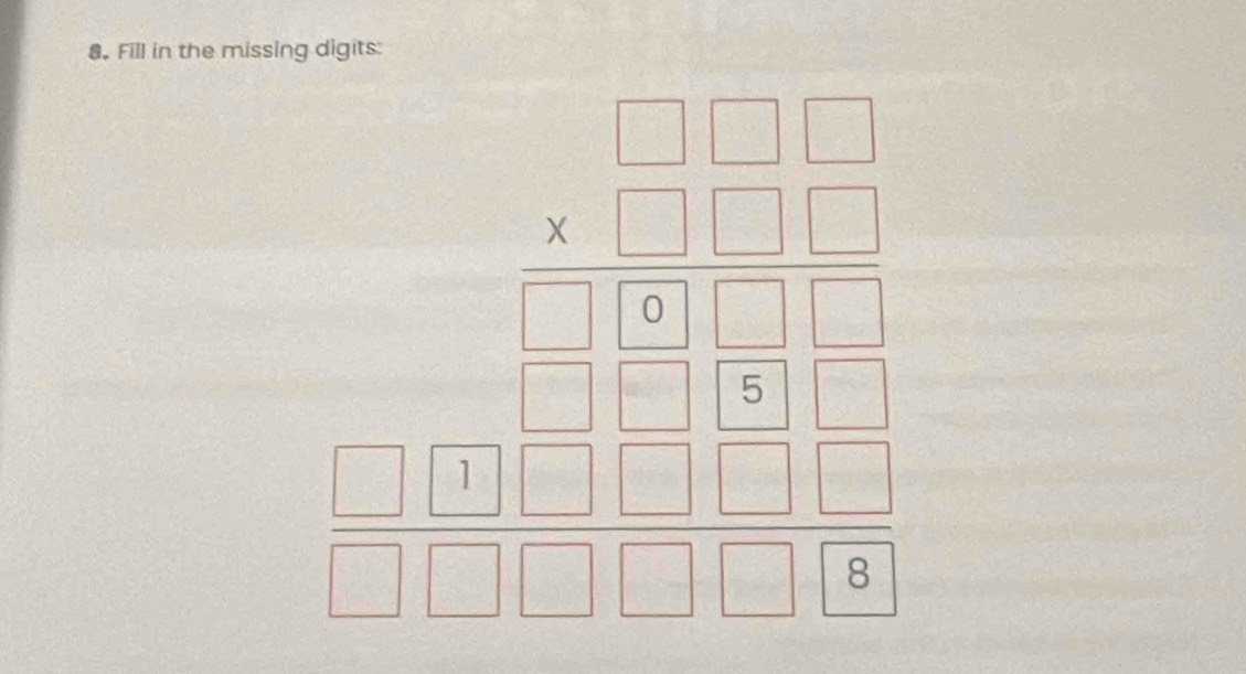 Fill in the missing digits:
beginarrayr 1 * 11 - 1/□  □  1/□   -□ □ □  hline □ □ □ □ □ □ endarray