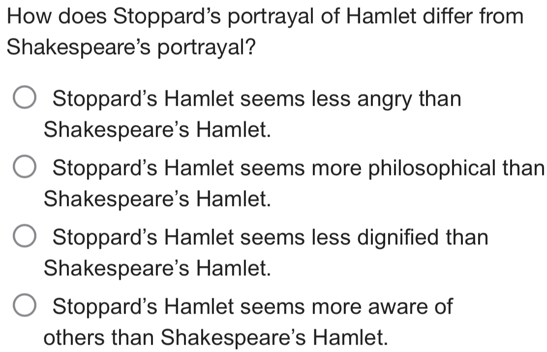 How does Stoppard's portrayal of Hamlet differ from Shakespeare's ...