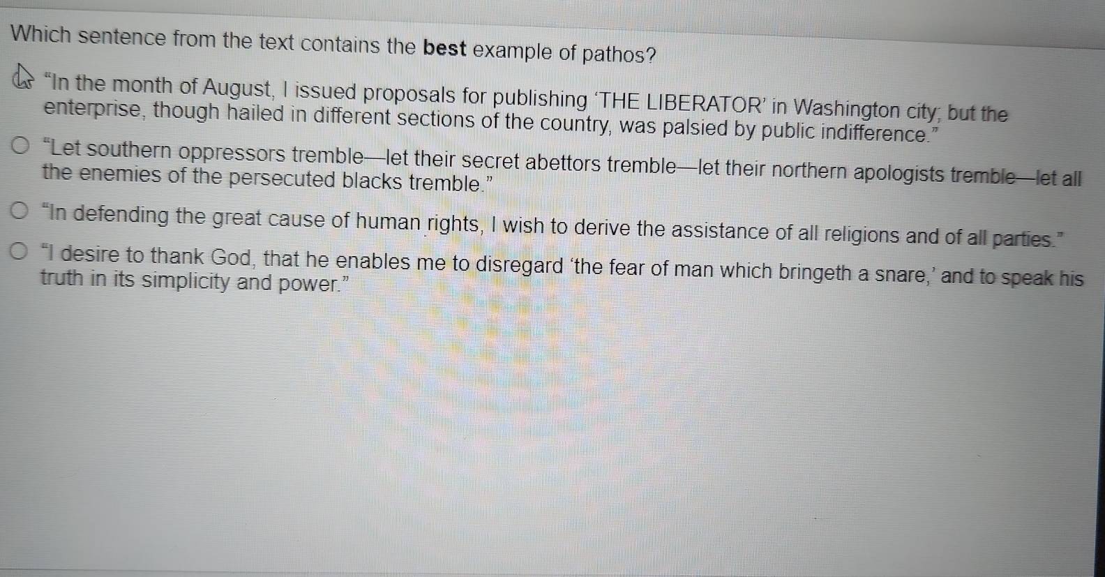 Solved: Which sentence from the text contains the best example of ...