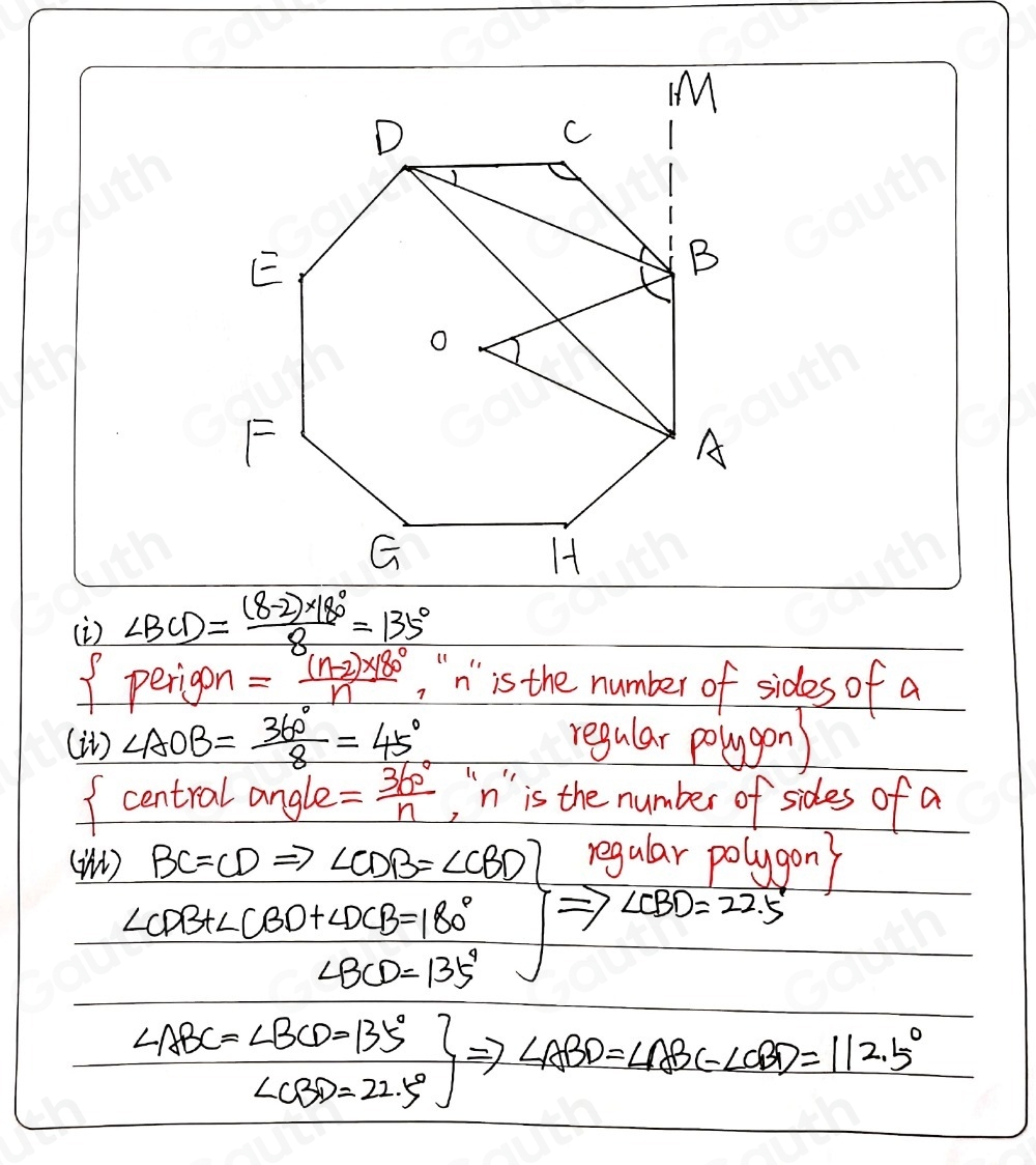 Solved: The diagram shows part of a regular octagon ABCDEFGH. O is the ...