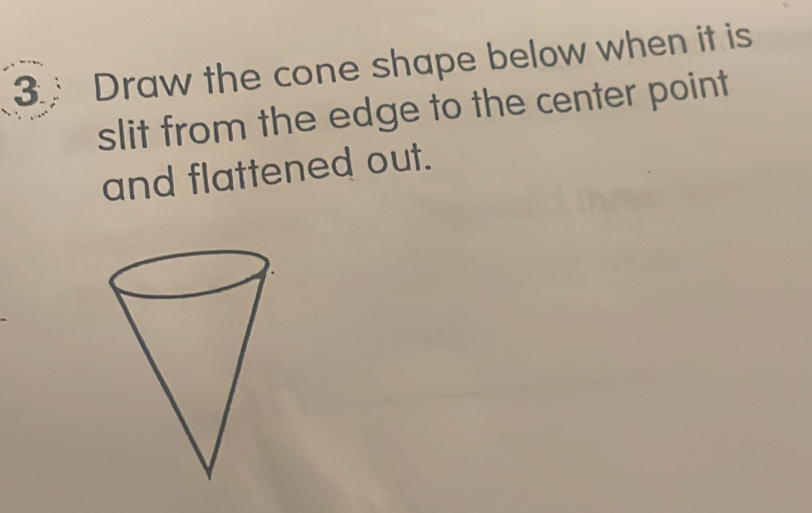 Solved: Draw the cone shape below when it is slit from the edge to the ...